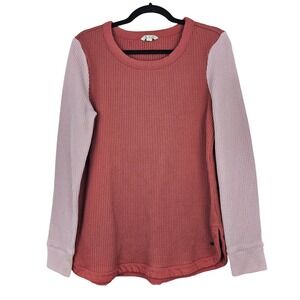 LL Bean Signature Waffle Knit Thermal Top Women's‎ XL Red Purple Colorblock